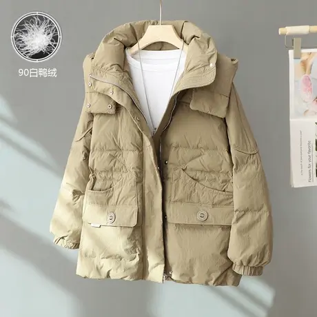 2023年冬季新款中长款连帽收腰显瘦羽绒服女装加厚白鸭绒外套保暖图片