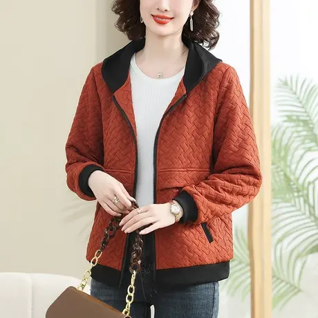 短款外套女秋冬新款大码女装宽松中老年妈妈连帽保暖加绒开衫上衣商品大图