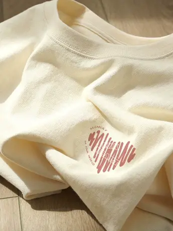 奶黄色正肩仿棉短袖t恤女夏季2023新款潮牌小众设计感女装上衣ins商品大图