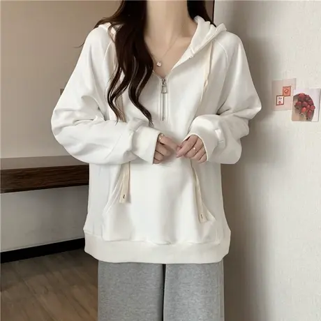 半拉链连帽卫衣女春秋薄款2025新款宽松长袖上衣加绒oversize外套商品大图