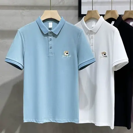 潮牌夏季新款小熊刺绣翻领POLO衫男士冰丝棉短袖T恤韩版保罗衫潮商品大图