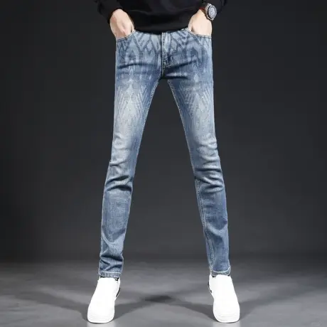 高端潮牌牛仔裤男款修身小脚2023新款春秋季潮流印花男士牛仔裤商品大图