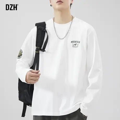 男士白色打底衫纯棉长袖t恤男秋冬圆领卫衣男款印花上衣宽松体恤商品大图