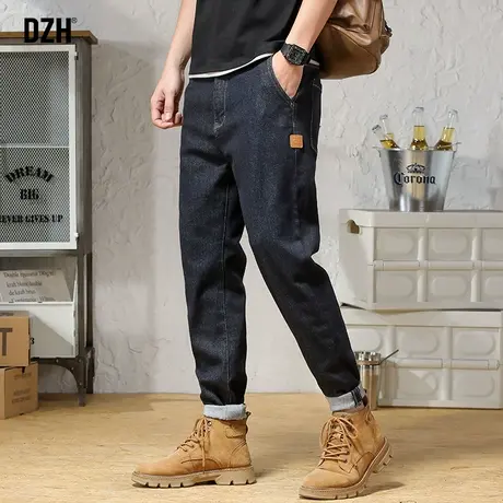 男士深蓝色牛仔裤男修身小脚休闲裤子男款春夏款哈伦裤长裤休闲裤商品大图