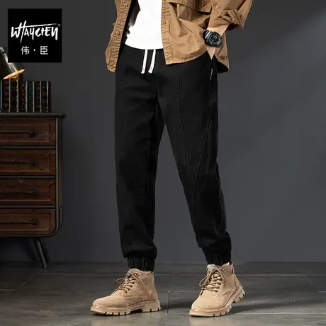 伟臣冬季加厚大码男式牛仔裤胖子加肥加大束脚水洗长裤肥佬休闲裤商品大图