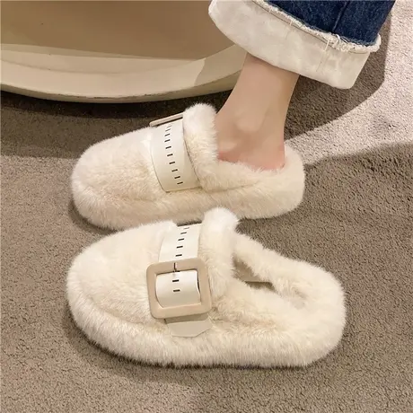 包头半拖鞋女外穿居家2024年春秋季新款松糕厚底防滑软底毛毛鞋拖商品大图