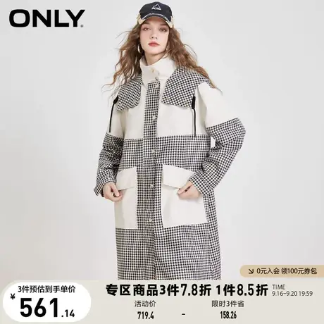 ONLY奥莱2023夏季新款休闲百搭千鸟格连帽宽松中长款风商品大图