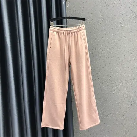 欧货简约休闲裤女2023秋冬新款粉色减龄时尚百搭加绒加厚直筒长裤商品大图