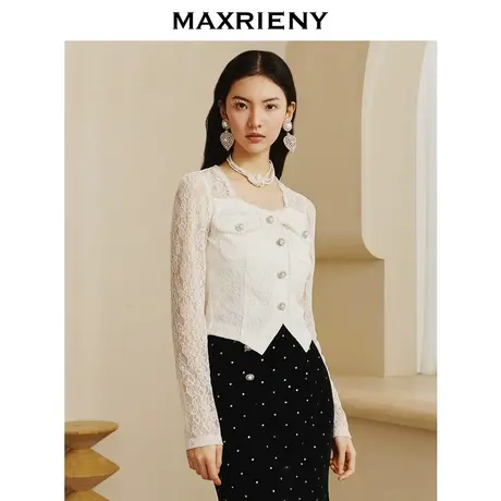 【波动心弦】MAXRIENY复古感千金小香风蕾丝上衣女雪纺衫洋气小衫图片