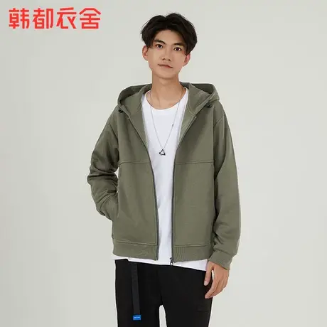 韩都衣舍休闲百搭连帽外套2023秋季男装新品拉链口袋设计NZZ0807商品大图