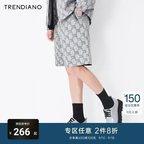 TRENDIANO官方潮牌男装TR字母提花复古老花休闲短裤男潮流直筒裤商品大图