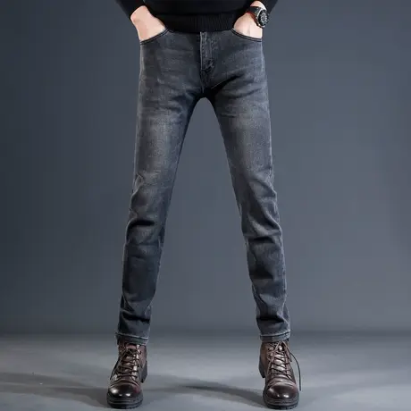 香港高端黑灰牛仔裤男秋冬款修身小脚2023新款潮牌轻奢水洗男裤子商品大图