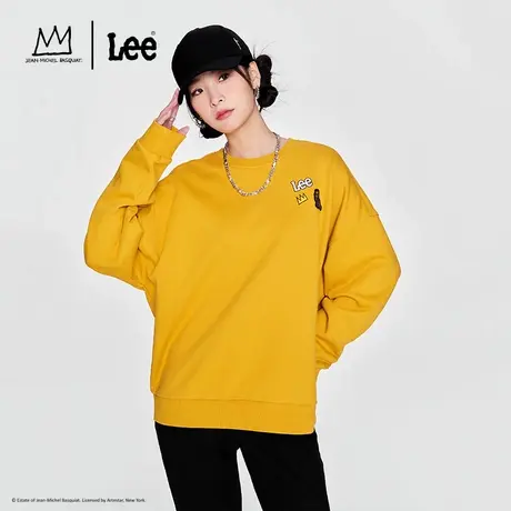 【Basquiat联名】Lee24春季新品舒适圆领刺绣印花黄色女长袖卫衣图片