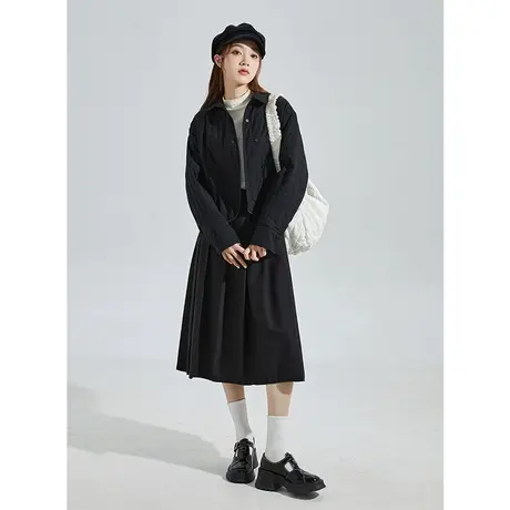 唐狮2023秋冬新款衬衫女加厚宽松黑色衬衣夹棉外套复古百搭12.25图片