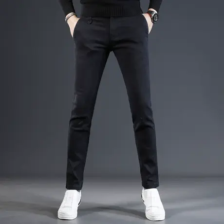 黑色休闲牛仔裤男秋冬款修身小脚2023新款高端弹力百搭男士裤子商品大图