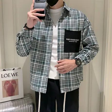 高级感格子男士小众工装夹克宽松痞帅休闲上衣外套春秋季2023新款商品大图