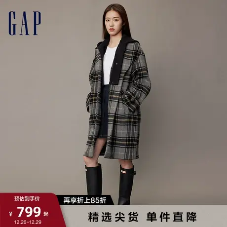 Gap女装冬季新款羊毛混纺毛呢长款大衣保暖廓形学院风外套841025图片