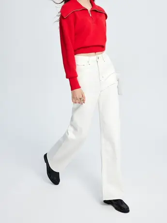 欧货高品质白色牛仔直筒裤女2024春季新款显瘦百搭高腰宽松阔腿裤商品大图