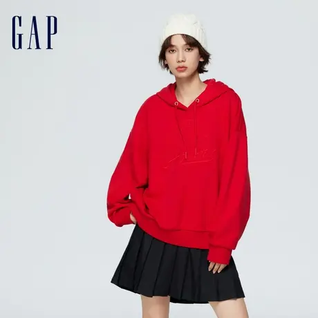 Gap女装2024春季新款法式圈织柔软3Dlogo抽绳连帽卫衣上衣873743图片