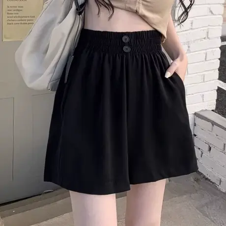 黑色西装短裤女夏季高腰显瘦宽松休闲小个子冰丝大码a字5五分中裤图片
