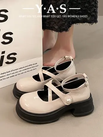 jk百搭黑色圆头厚底小皮鞋女2024新款秋季复古英伦风日系玛丽珍单商品大图