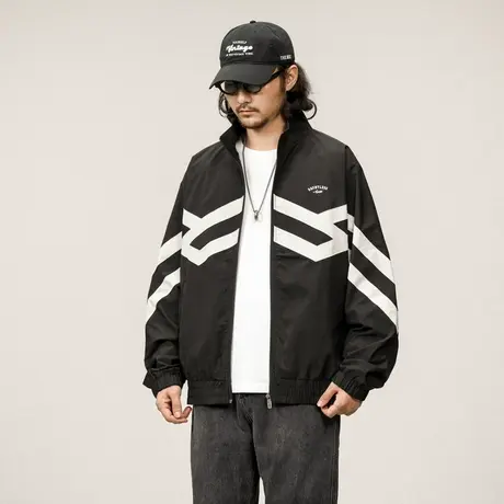 运动休闲夹克立领拼接复古休闲夹克秋冬新款外套字母刺绣休闲男装图片