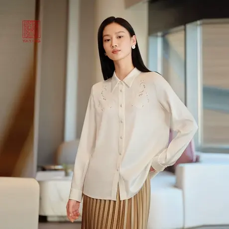 EP雅莹高端系列 国风真丝如意龙纹白色刺绣衬衫 2024新款2104A图片