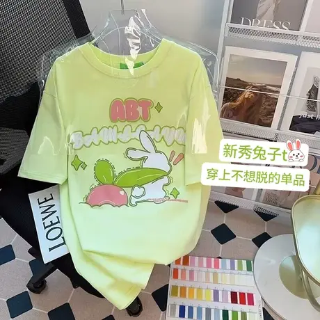 纯棉设计感短袖t恤女夏季新款ins潮牌韩版宽松上衣夏日多巴胺穿搭商品大图