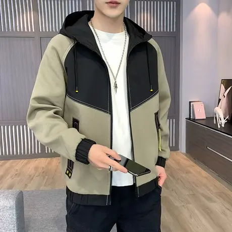 春秋季2022新款男士外套休闲夹克男装衣服宽松大码潮流拼接上衣服商品大图