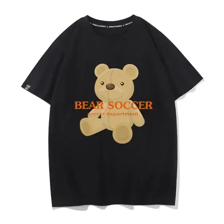 秀洛ins潮牌小熊印花纯棉短袖T恤潮宽松夏季体恤半袖上衣服打底衫商品大图