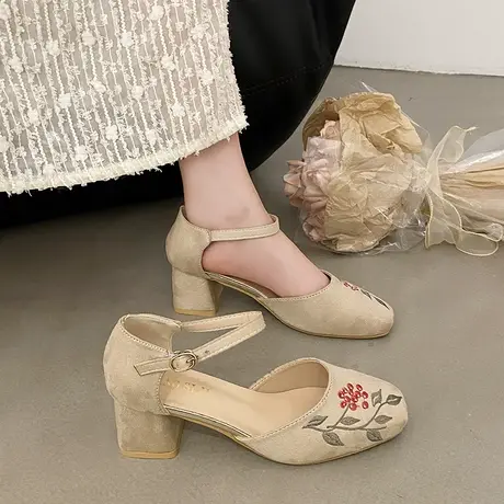 复古风包头凉鞋女夏季2024新款女鞋配裙子旗袍鞋子玛丽珍鞋高跟鞋商品大图