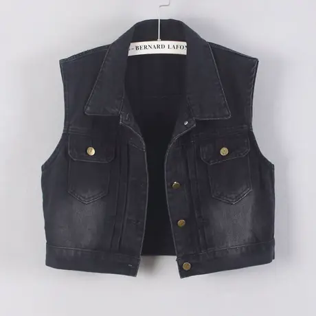 牛仔马甲背心女短款复古压褶休闲春秋2024新款无袖外套黑色小外搭图片