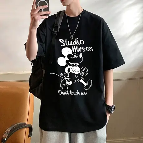 短袖t恤男港风潮牌米奇卡通圆领体恤衫oversize2024新款纯棉半袖商品大图