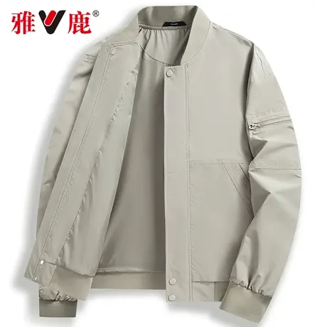 雅鹿2023春秋季新款男士商务休闲夹克中青年时尚纯色棒球领外套男商品大图