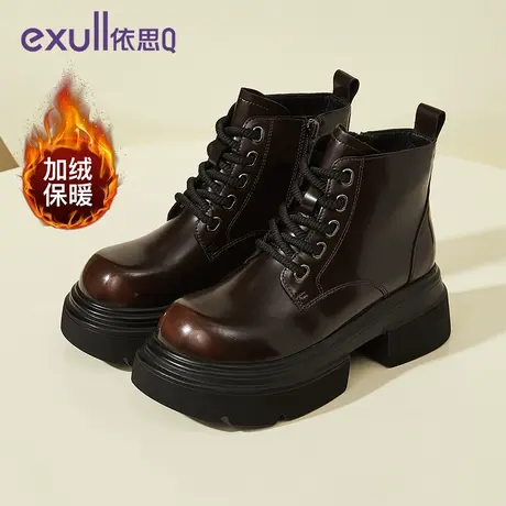 依思Q时装靴女2023冬季新款欧美潮流百搭厚底加绒棉鞋保暖短靴图片