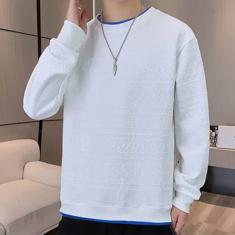 假两件长袖t恤男士春秋款潮牌设计感提花圆领卫衣休闲百搭打底衫T商品大图