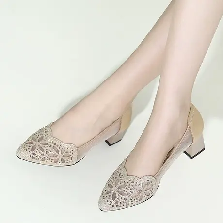 鞋子新款2023爆款大码女皮鞋41一43真皮凉鞋秋季不累脚尖头网纱鞋商品大图