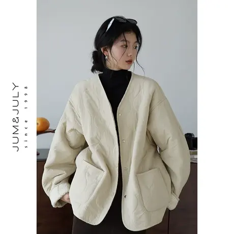 嘉茱莉2023秋季新款正反两面穿上衣外套女仿羊羔毛棉服宽松短外套商品大图