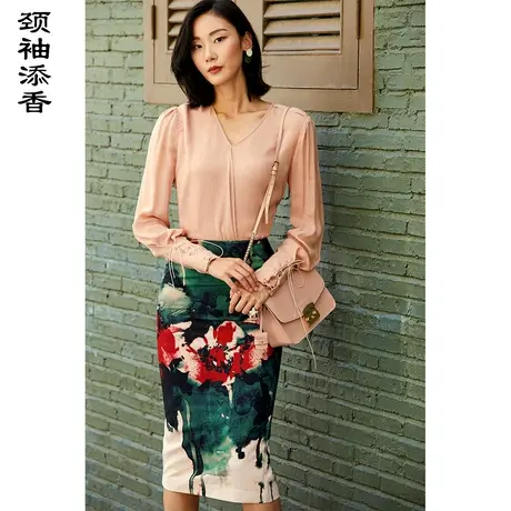 颈袖添香2023新款百搭V领职业衬衫长袖修身时尚袖口绑带衬衣商品大图