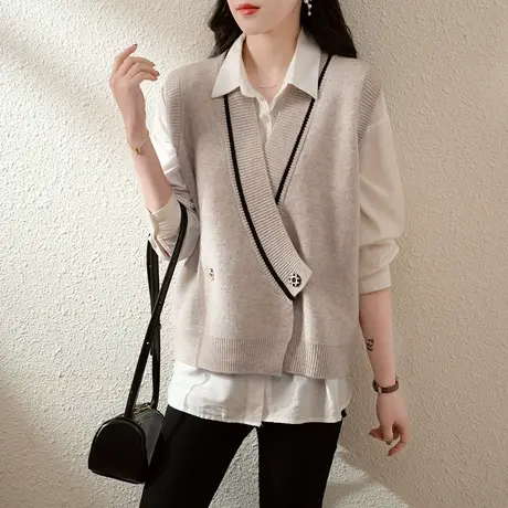 针织马甲背心女士毛衣开衫设计感小众春季女装新款2023坎肩上衣女商品大图