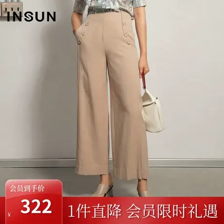 恩裳夏季通勤商务兜扣设计垂感舒适直筒阔腿休闲裤女薄款商品大图