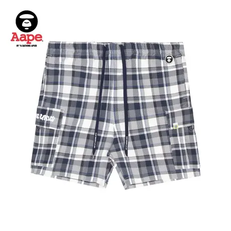 Aape旗舰店男装春夏猿颜徽章字母印花工装简约格纹短裤6860XAI商品大图