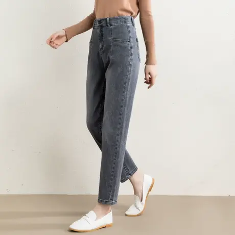 烟灰色牛仔裤女2023年新款春季高腰老爹萝卜裤春秋女裤妈妈哈伦裤图片