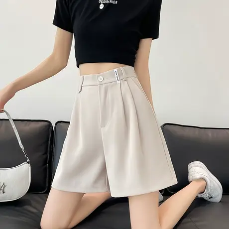 西装短裤女夏季新款高腰a字宽松显瘦遮胯大码胖mm米白五分阔腿裤商品大图