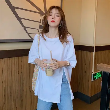 中长款短袖t恤女大码半袖设计感小众宽松韩版bf慵懒风上衣服ins潮商品大图