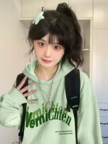 连帽卫衣女2023新款春秋薄款小个子宽松慵懒风美式复古外套上衣潮商品大图