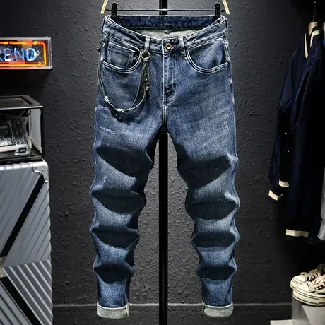 秋冬款时尚潮牌牛仔裤男直筒宽松百搭男士日系做旧水洗百搭裤子男商品大图