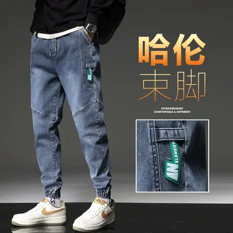 秋冬款工装牛仔长裤男士束脚宽松冬季潮牌休闲裤男裤子秋季春秋款商品大图