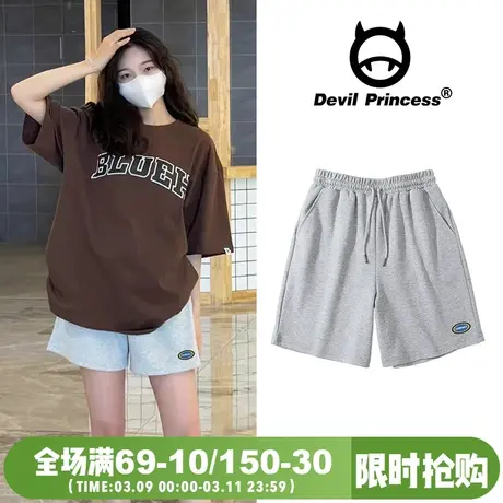 运动风宽松休闲风灰色短裤女百搭2025夏季新款高腰显瘦学院风中裤商品大图