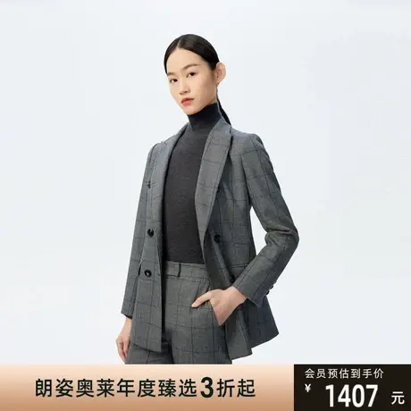 俪雅[时空蒙太奇]西装外套冬季新款简约职业通勤格纹收腰上衣图片